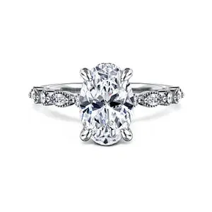 14K White Gold Oval Diamond Engagement Ring