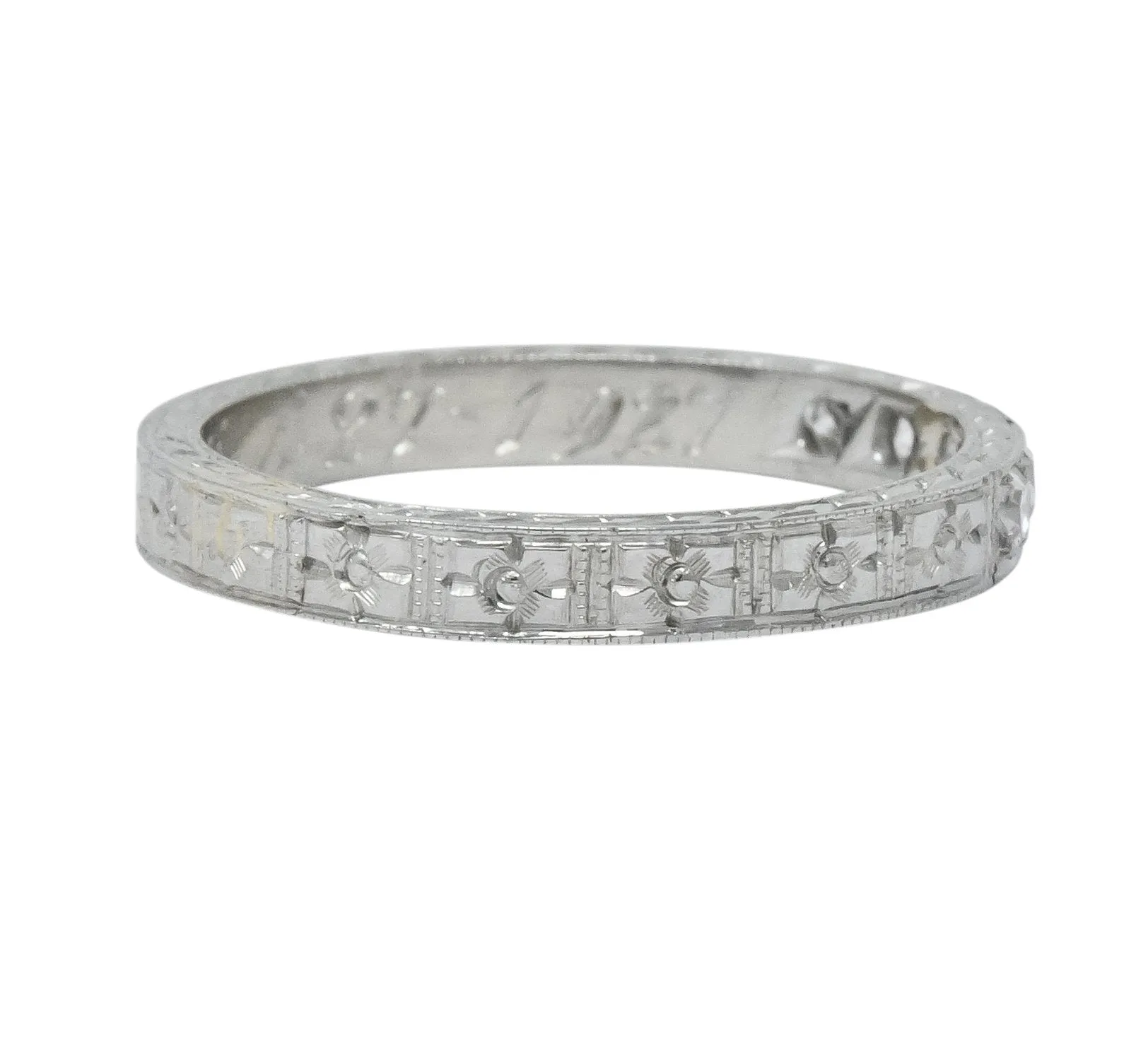 1920's Art Deco Diamond 18 Karat White Gold Orange Blossom Band Ring