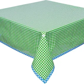 48 x 102 Gingham Lime Oilcloth Tablecloth with Navy Gingham Trim & Umbrella Hole