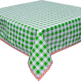 48 x 48 Large Gingham Lime Oilcloth Tablecloth with Orange Gingham Trim