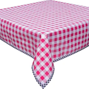 48 x 48 Large Gingham Pink Oilcloth Tablecloth with Black Gingham Trim