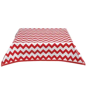 48 x 84 Chevron Red Oilcloth Tablecloth with Blue Gingham Trim