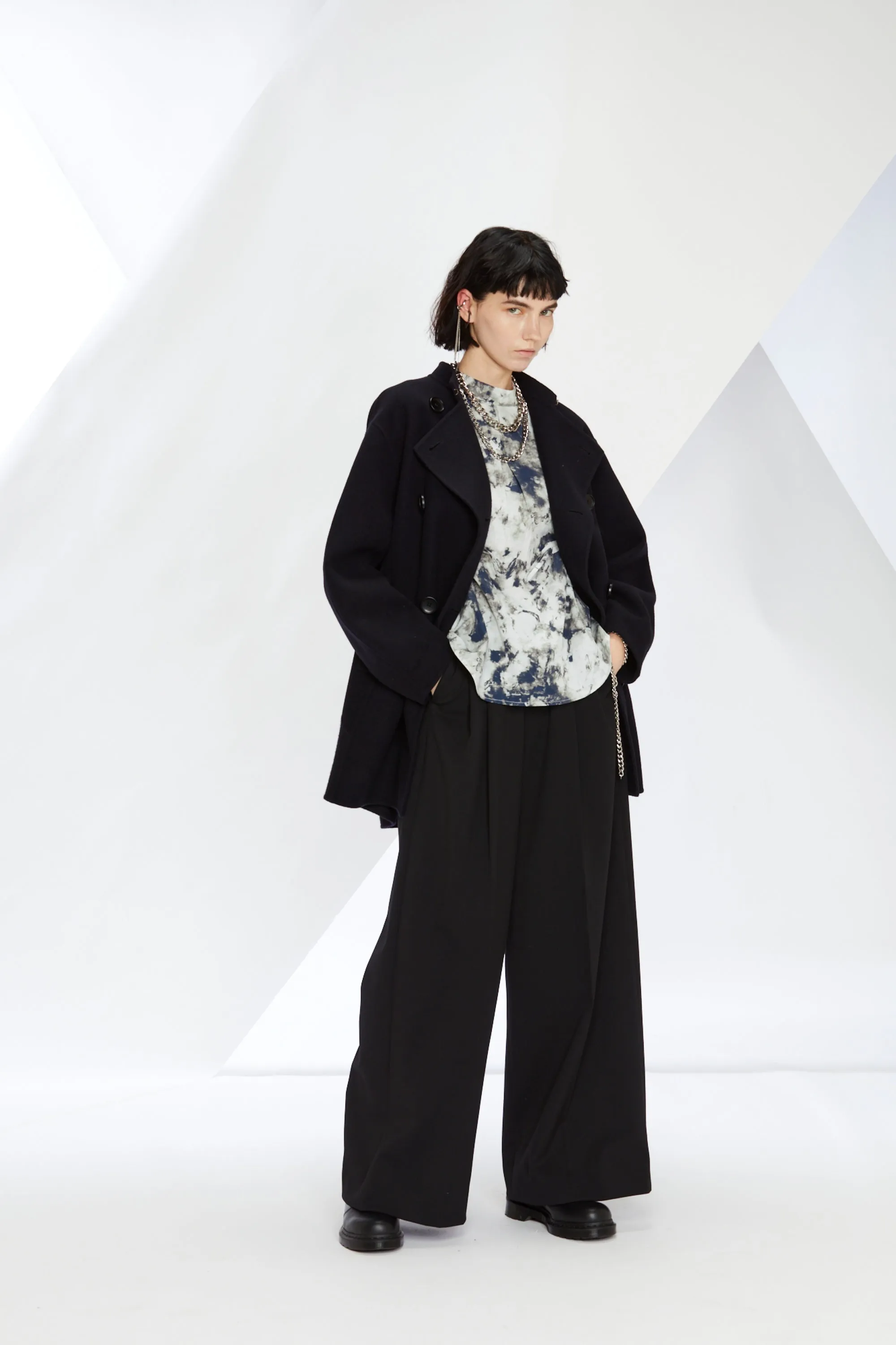 Abstract Print Drawstring Waist Blouse