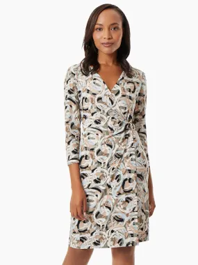 Abstract Print Wrap Dress