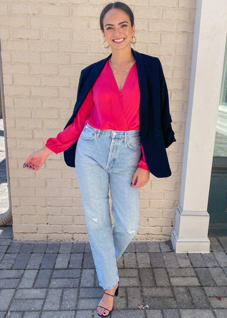 Adelyn Rae After Hours Sateen Bodysuit- Fuschia