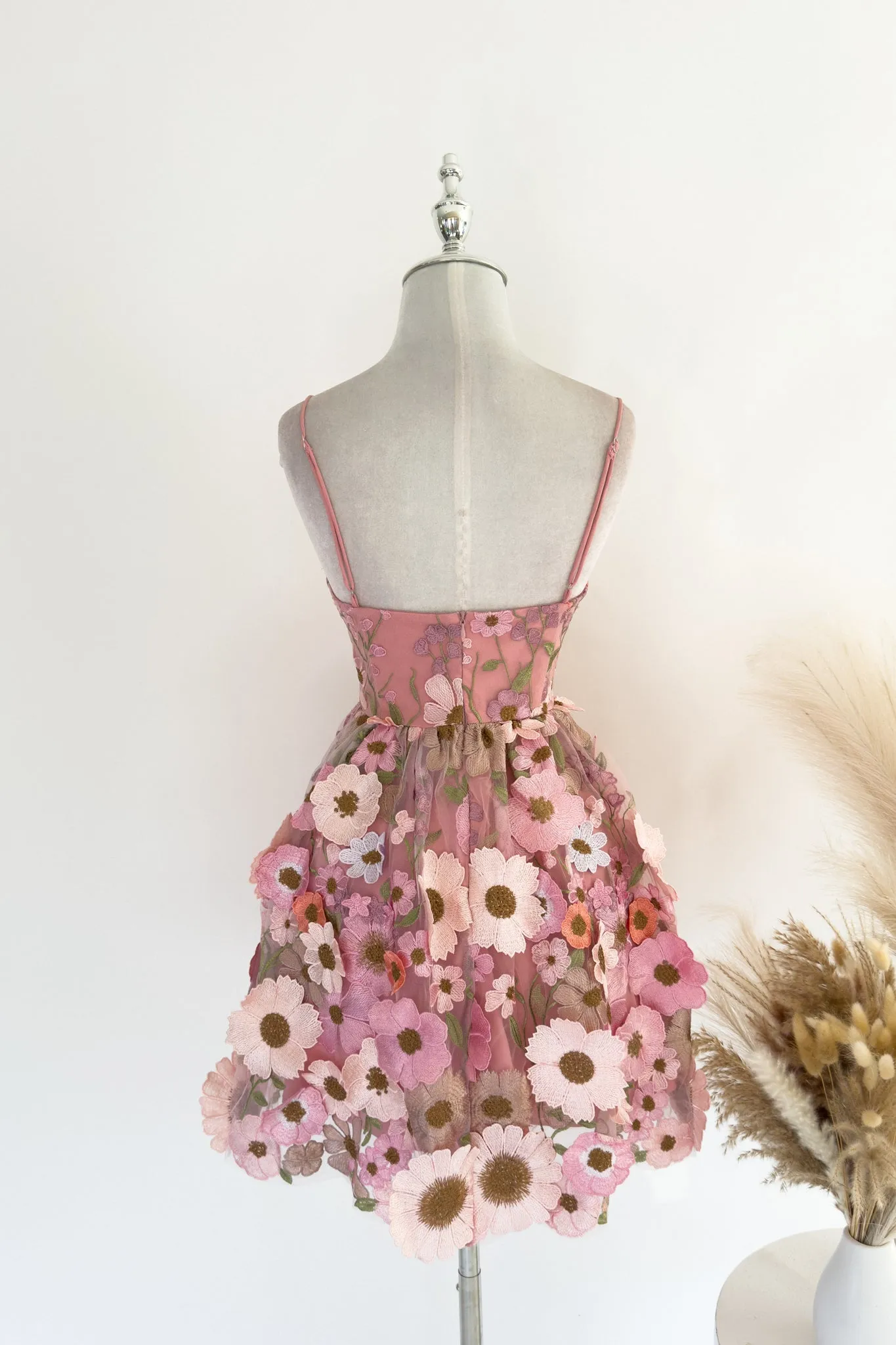 Angelica Floral Mini Dress - Baby Pink