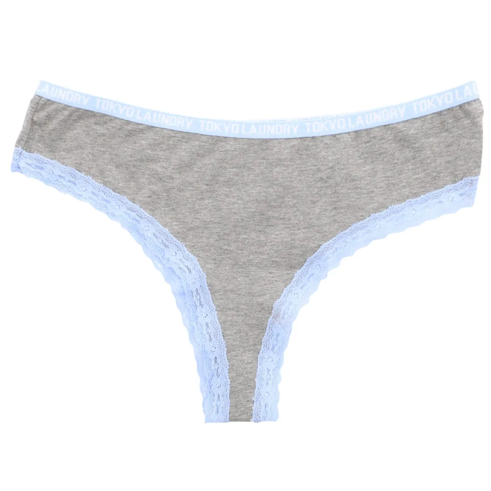 Aubree (3 Pack) High Leg Lace Knickers In Mid Grey/ Grey / Blue - Tokyo Laundry