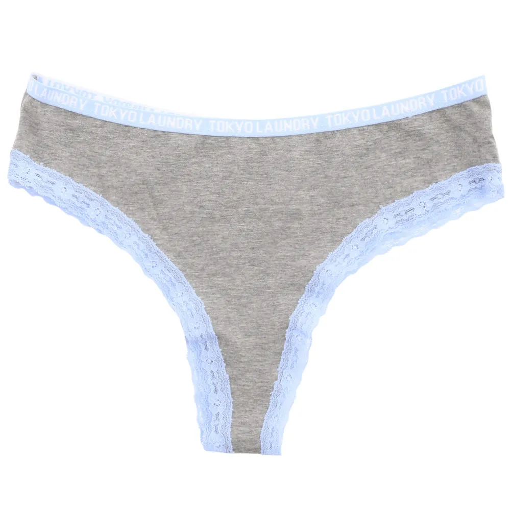Aubree (3 Pack) High Leg Lace Knickers In Mid Grey/ Grey / Blue - Tokyo Laundry