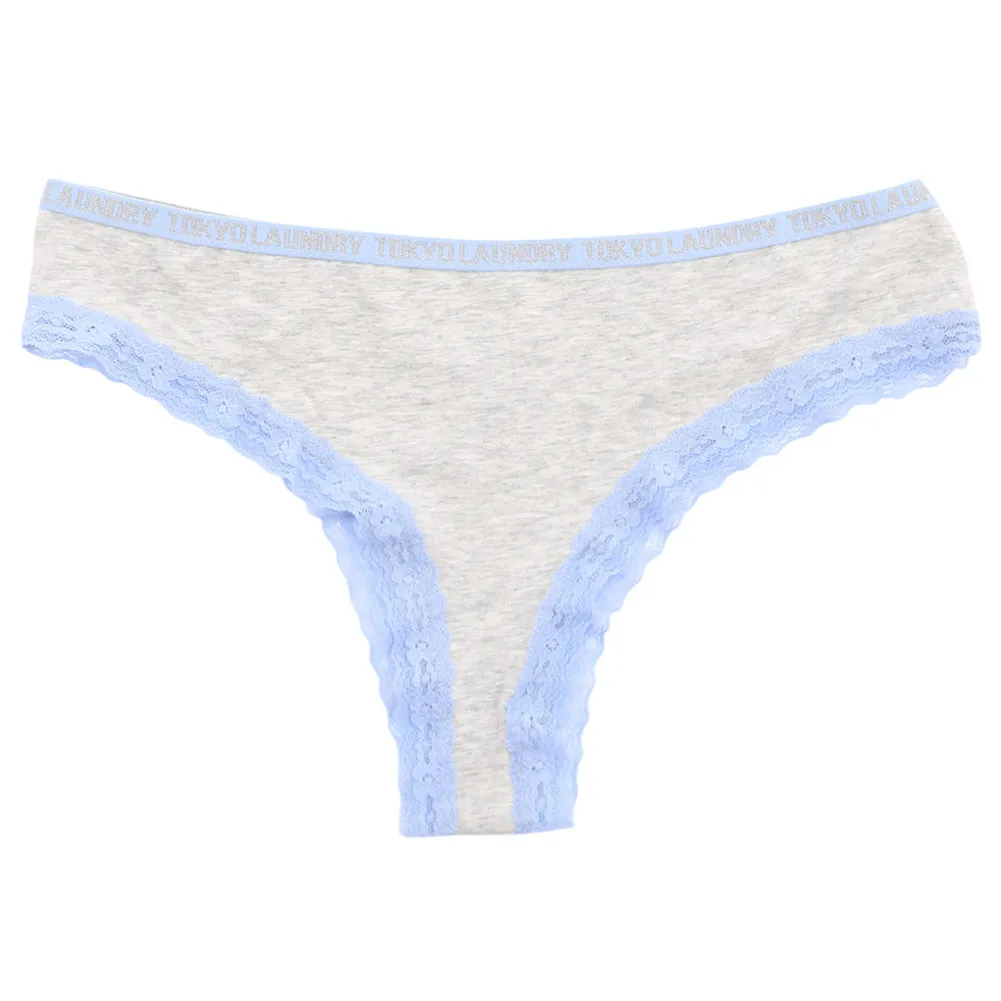 Aubree (3 Pack) High Leg Lace Knickers In Mid Grey/ Grey / Blue - Tokyo Laundry