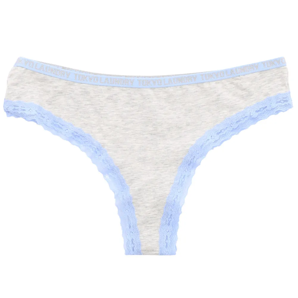 Aubree (3 Pack) High Leg Lace Knickers In Mid Grey/ Grey / Blue - Tokyo Laundry
