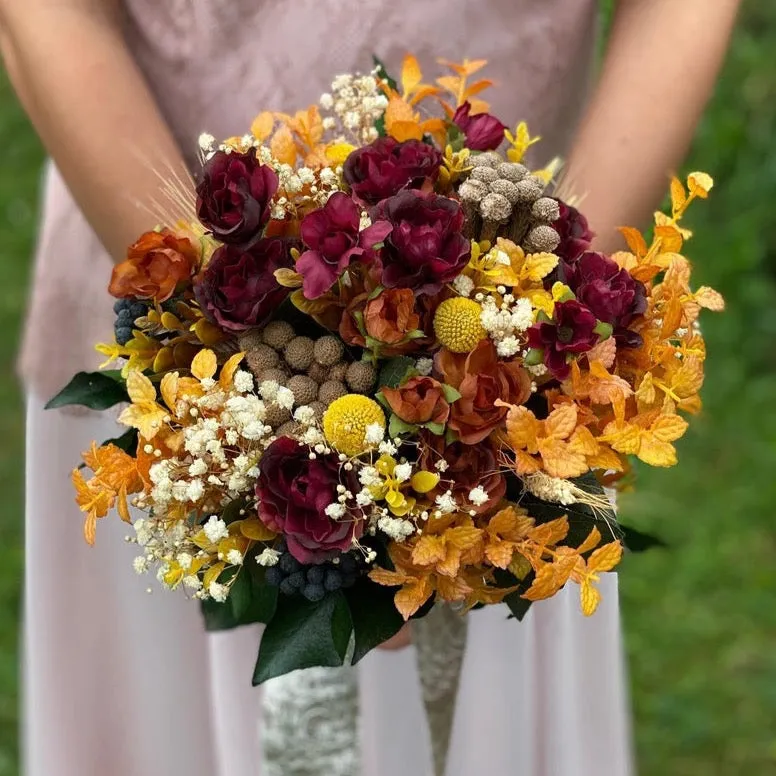 Autumn wedding bouquet Burgundy and orange bridal bouquet Ochre wedding bouquet Magaela accessories Bouquet for bride Fall wedding Handmade