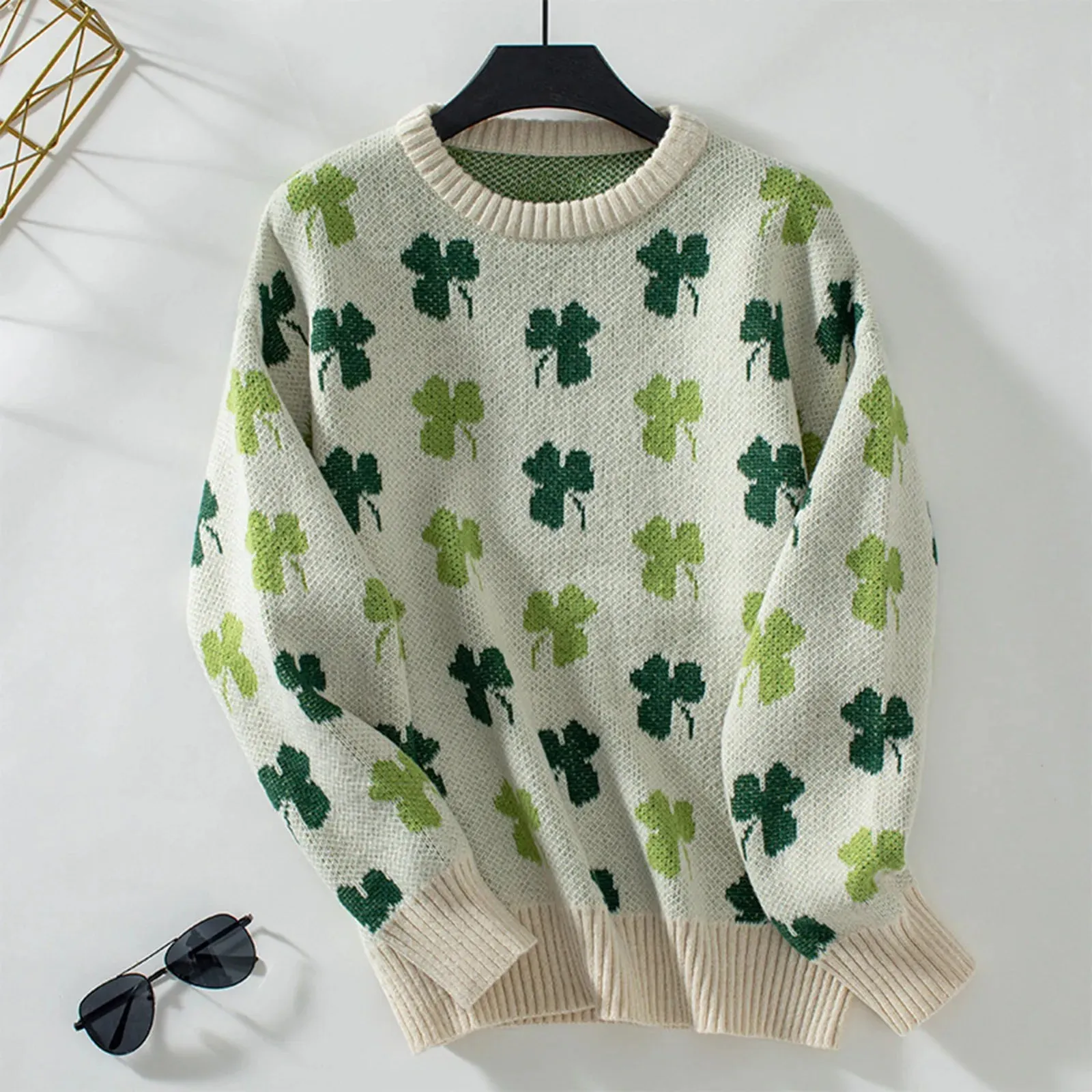 Autumn Winter New Sweater Maple Leaf Pattern Knitted Pullovers 2024 Women's Commuter Round Neck Large Size Loose Sweater Tops