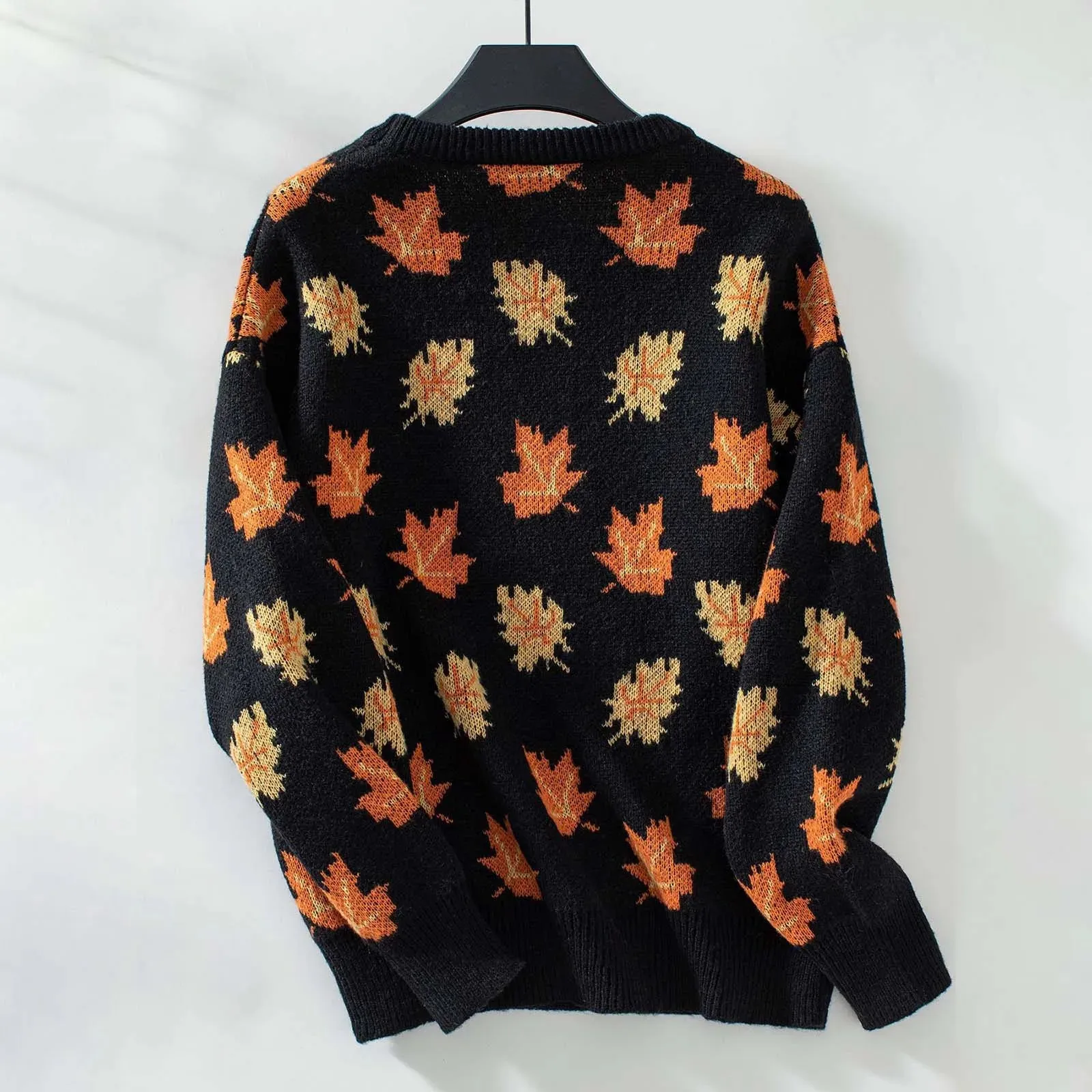 Autumn Winter New Sweater Maple Leaf Pattern Knitted Pullovers 2024 Women's Commuter Round Neck Large Size Loose Sweater Tops