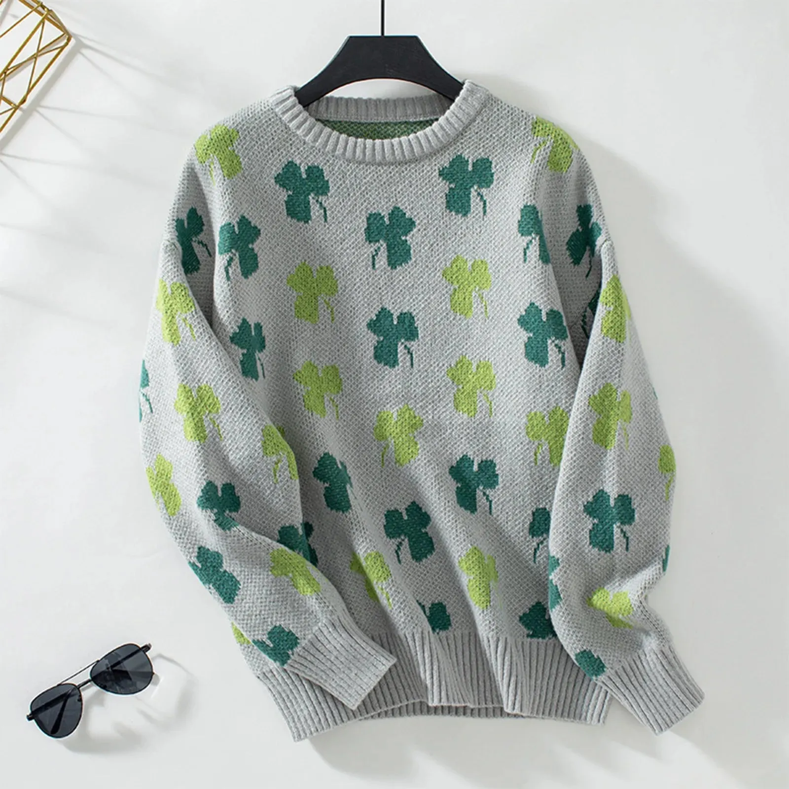 Autumn Winter New Sweater Maple Leaf Pattern Knitted Pullovers 2024 Women's Commuter Round Neck Large Size Loose Sweater Tops