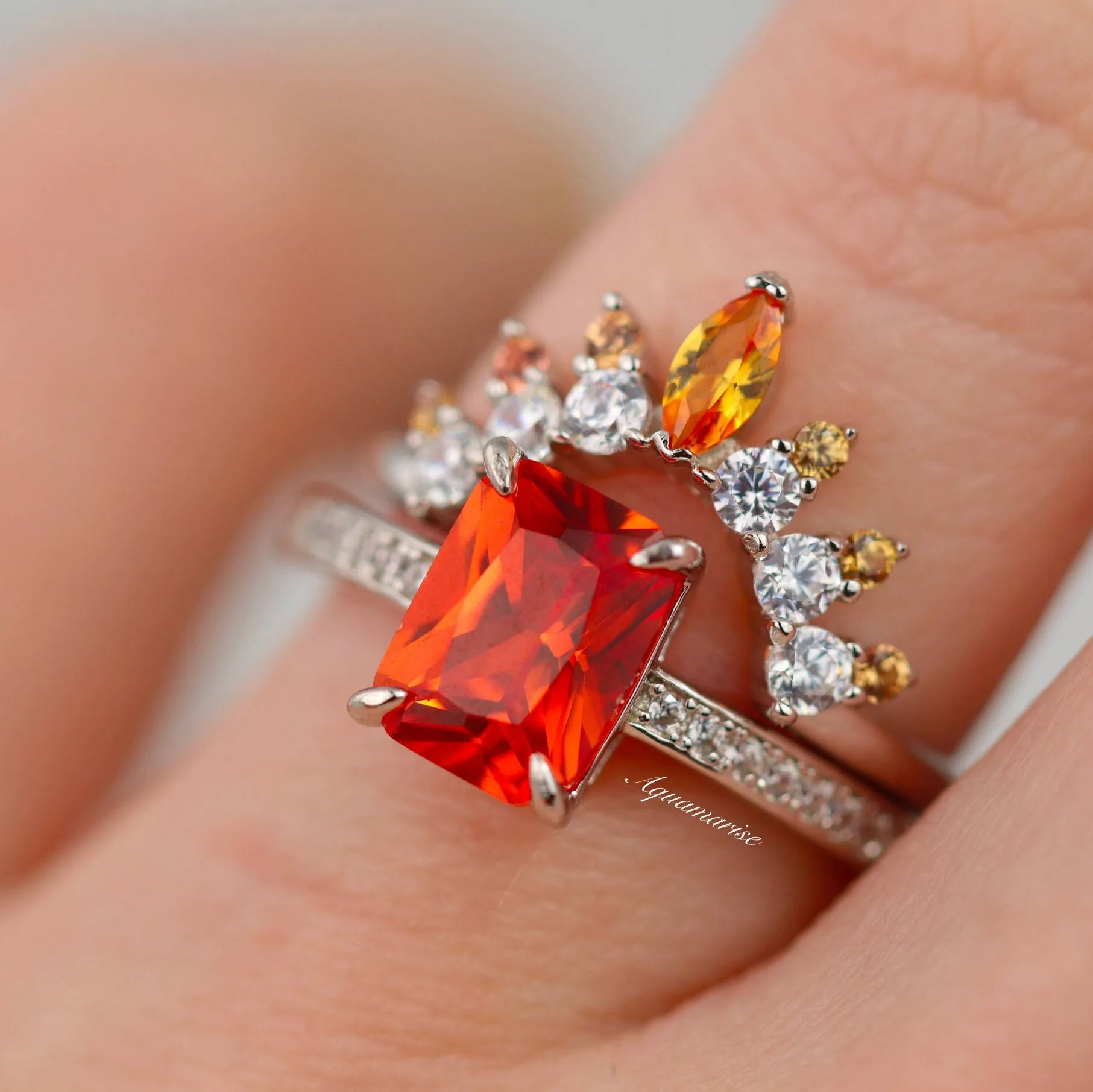 Ava Padparadscha Orange Sapphire Ring- Sterling Silver