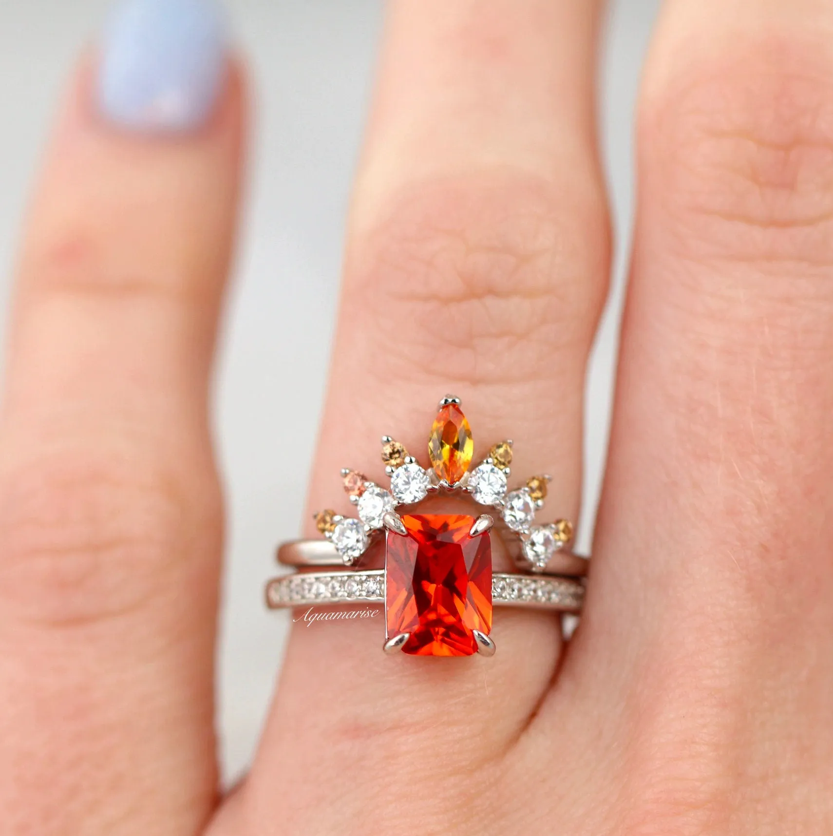 Ava Padparadscha Orange Sapphire Ring- Sterling Silver