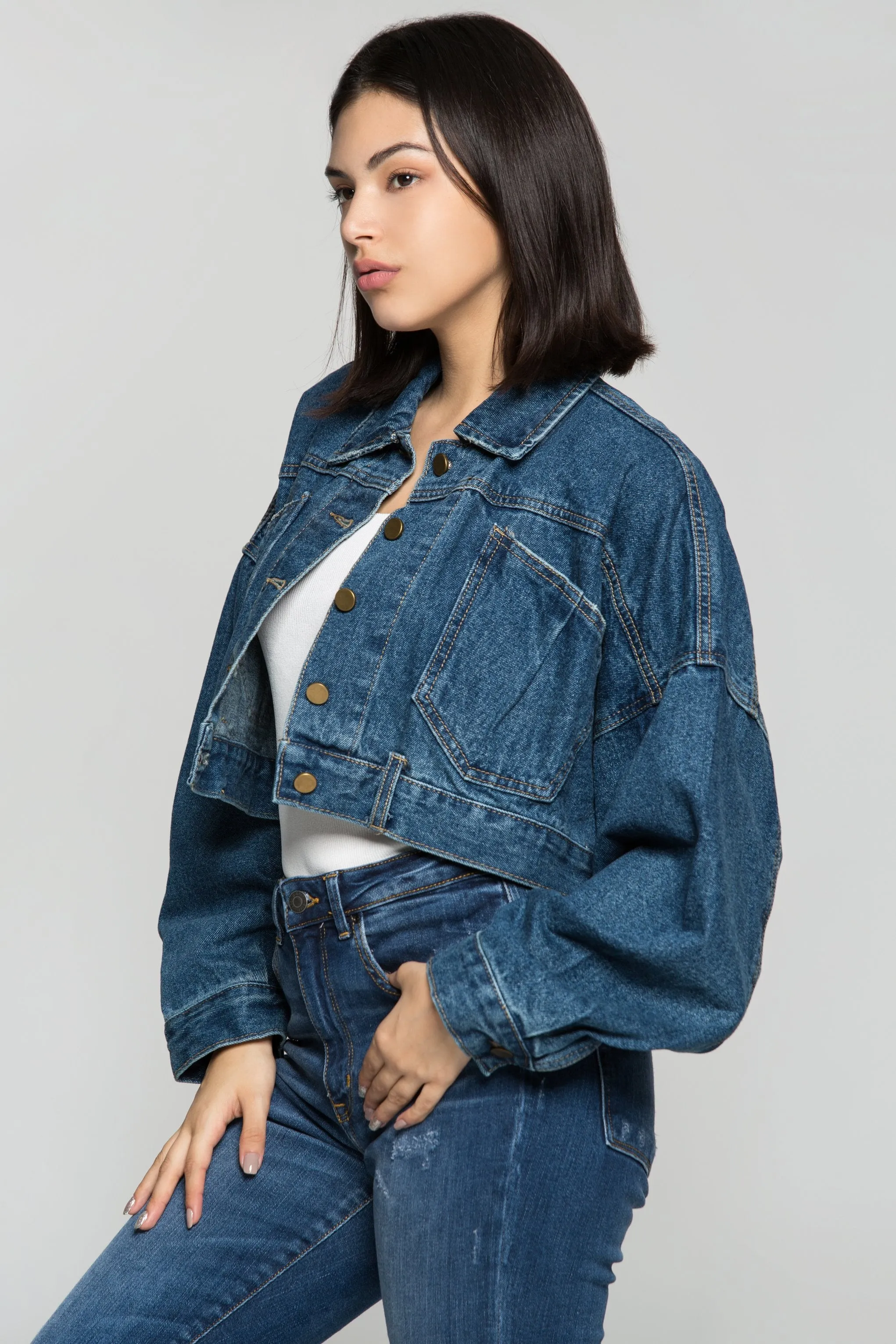 Azure Blue Criss Cross Tie Up Denim Jacket