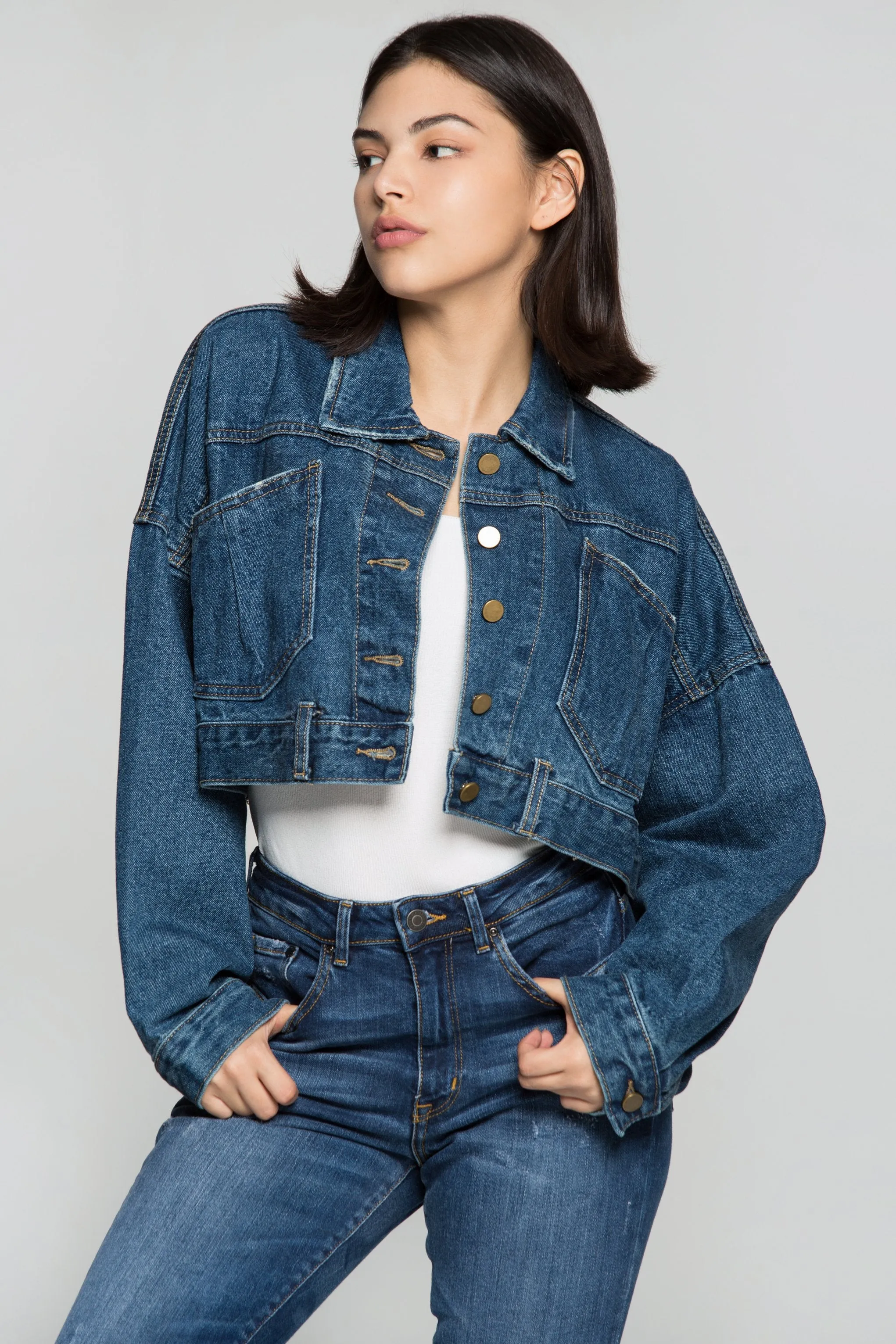 Azure Blue Criss Cross Tie Up Denim Jacket