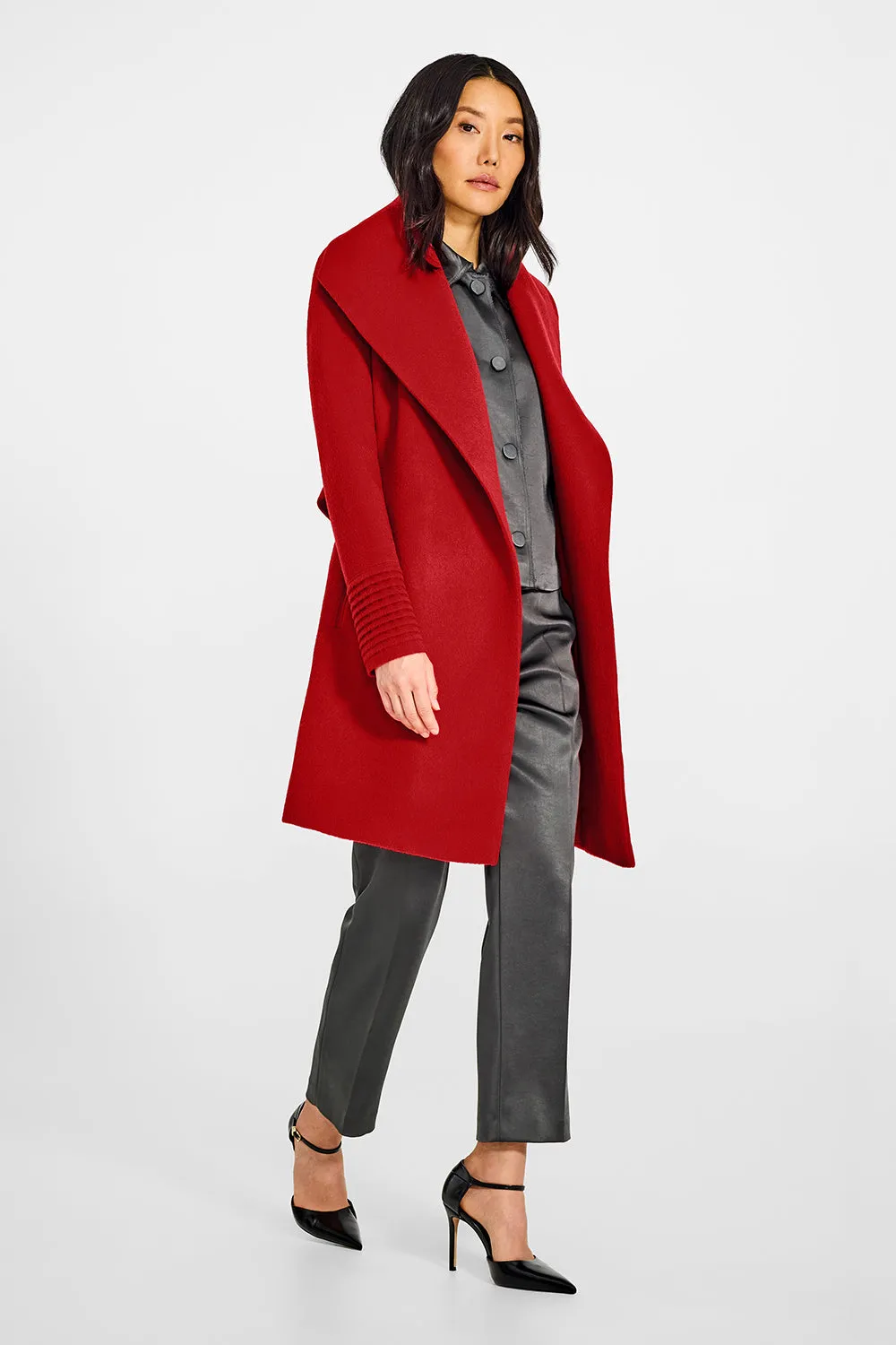 Baby Alpaca Mid Length Shawl Collar Wrap Coat