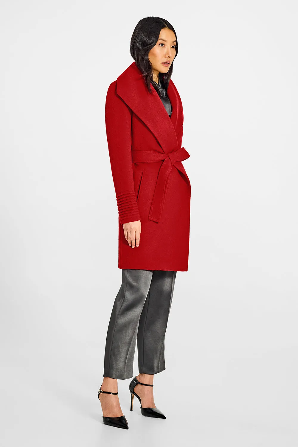 Baby Alpaca Mid Length Shawl Collar Wrap Coat