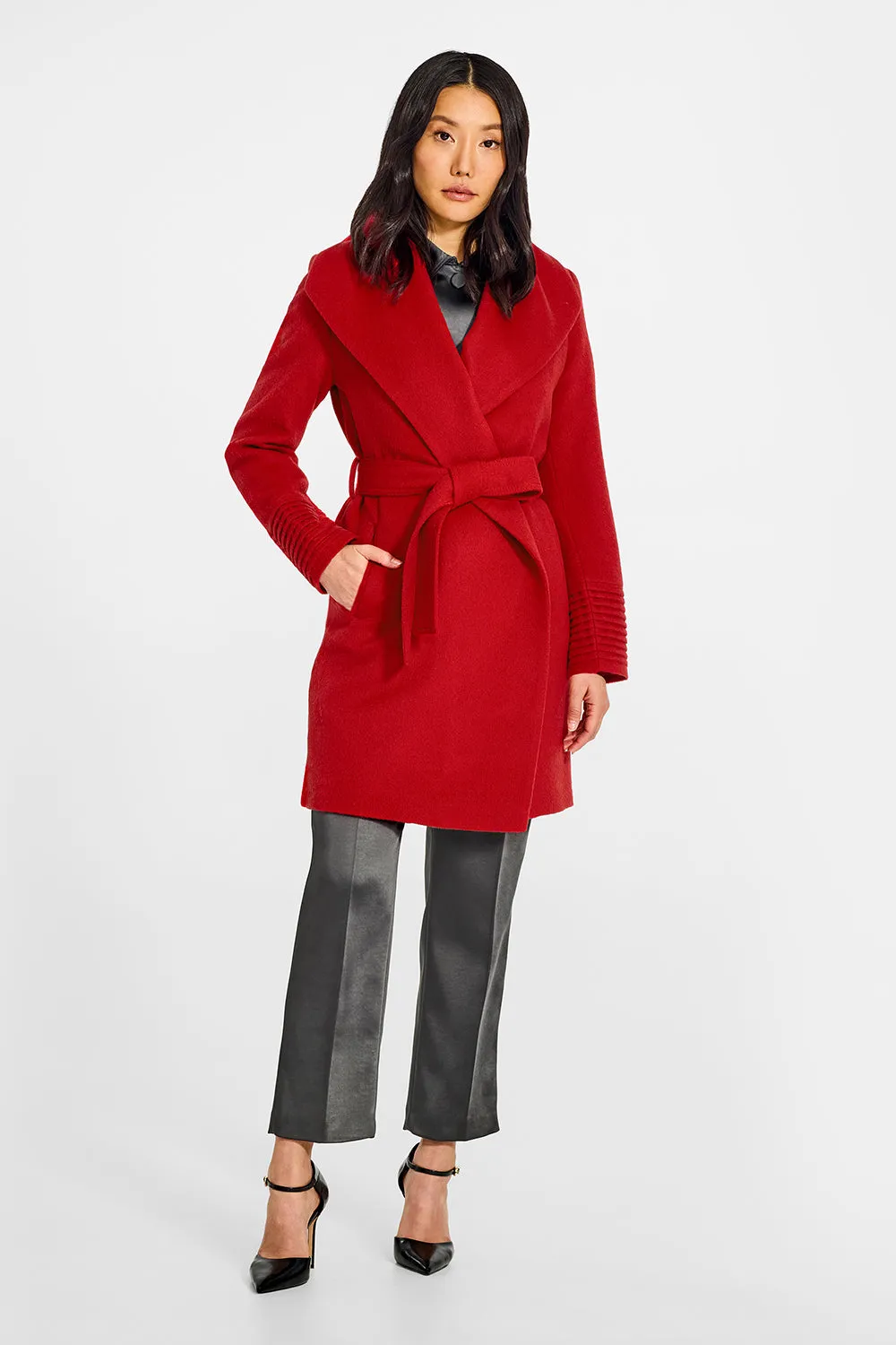 Baby Alpaca Mid Length Shawl Collar Wrap Coat