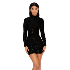 Bead I Say More High Neck Embellished Mini Dress in Black