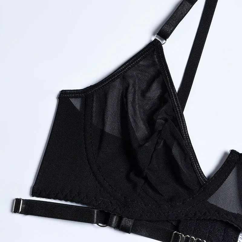 BerriesJam - 2-Piece Mesh Bra Set Cut Out Gothic Black Lingerie Set