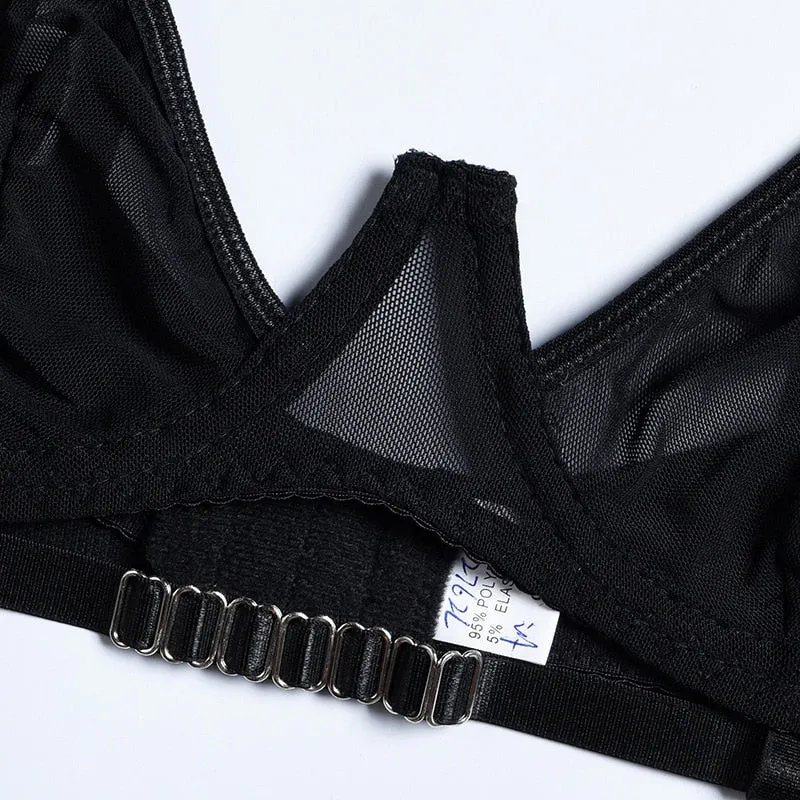 BerriesJam - 2-Piece Mesh Bra Set Cut Out Gothic Black Lingerie Set