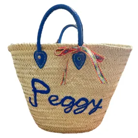 Big Embroidered Bag / Basket / French Market Basket / Straw Basket - blue