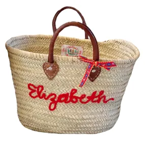 Big Embroidered Bag / Basket / French Market Basket / Straw Basket - red