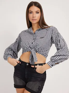 Black Gingham Savina Tie Shirt
