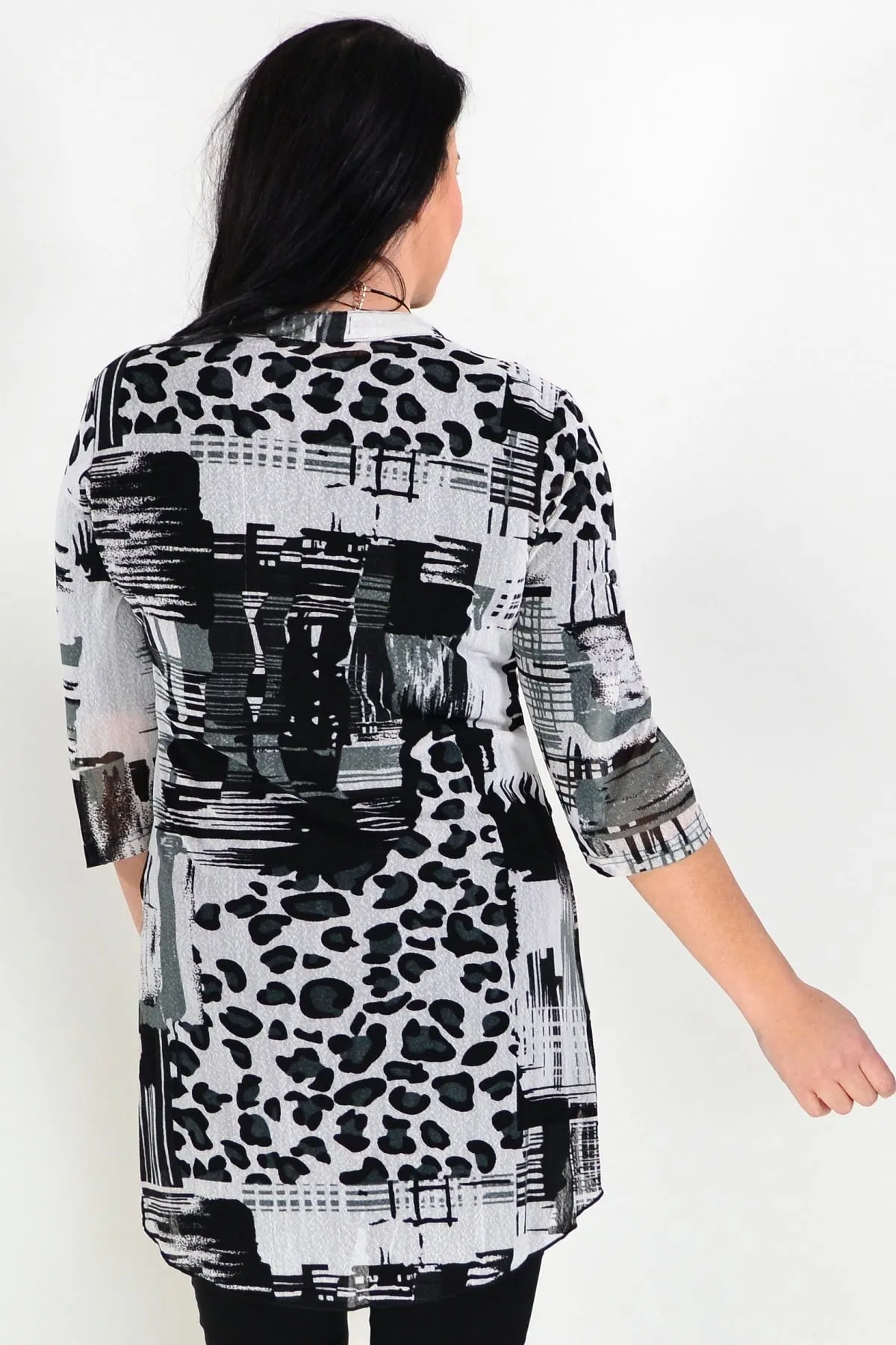 Black White Mesh Ladies Tunic Top