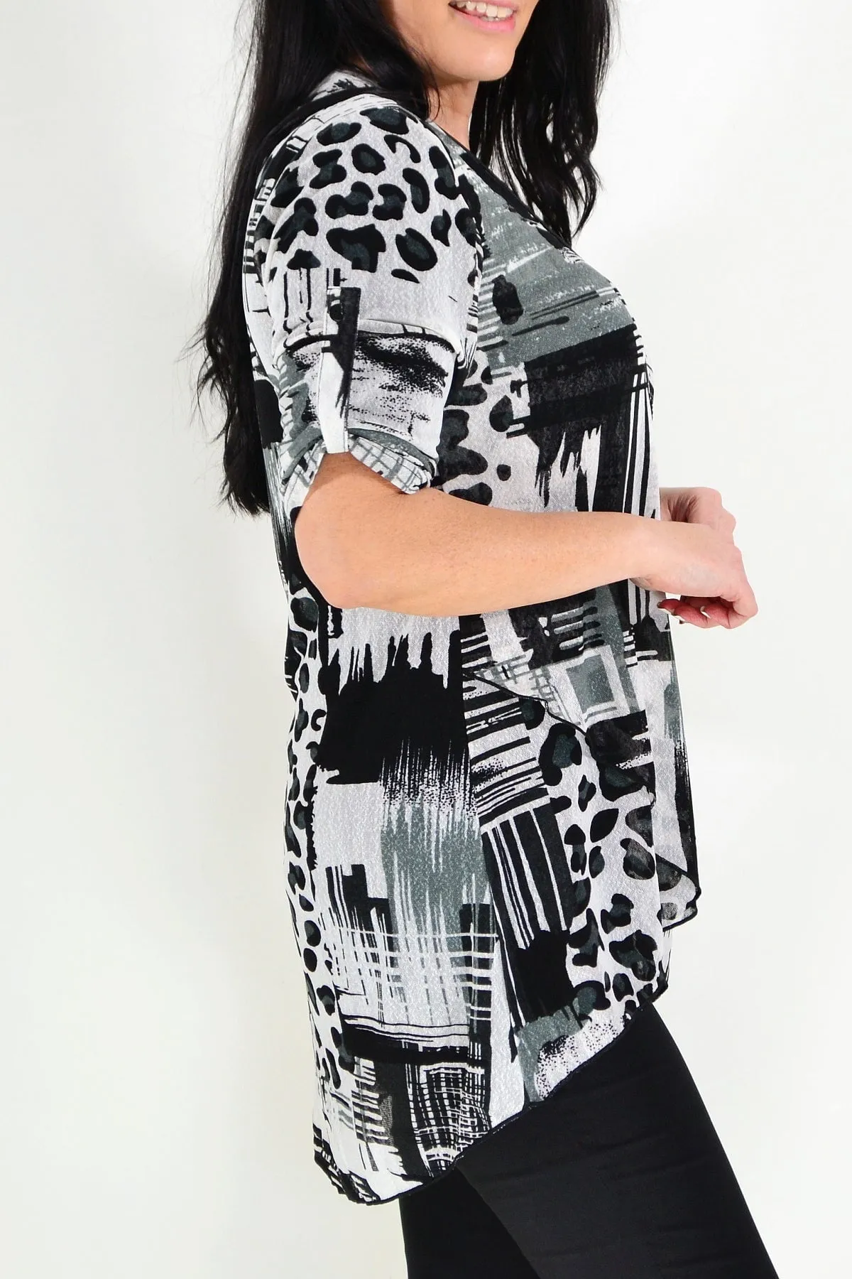 Black White Mesh Ladies Tunic Top