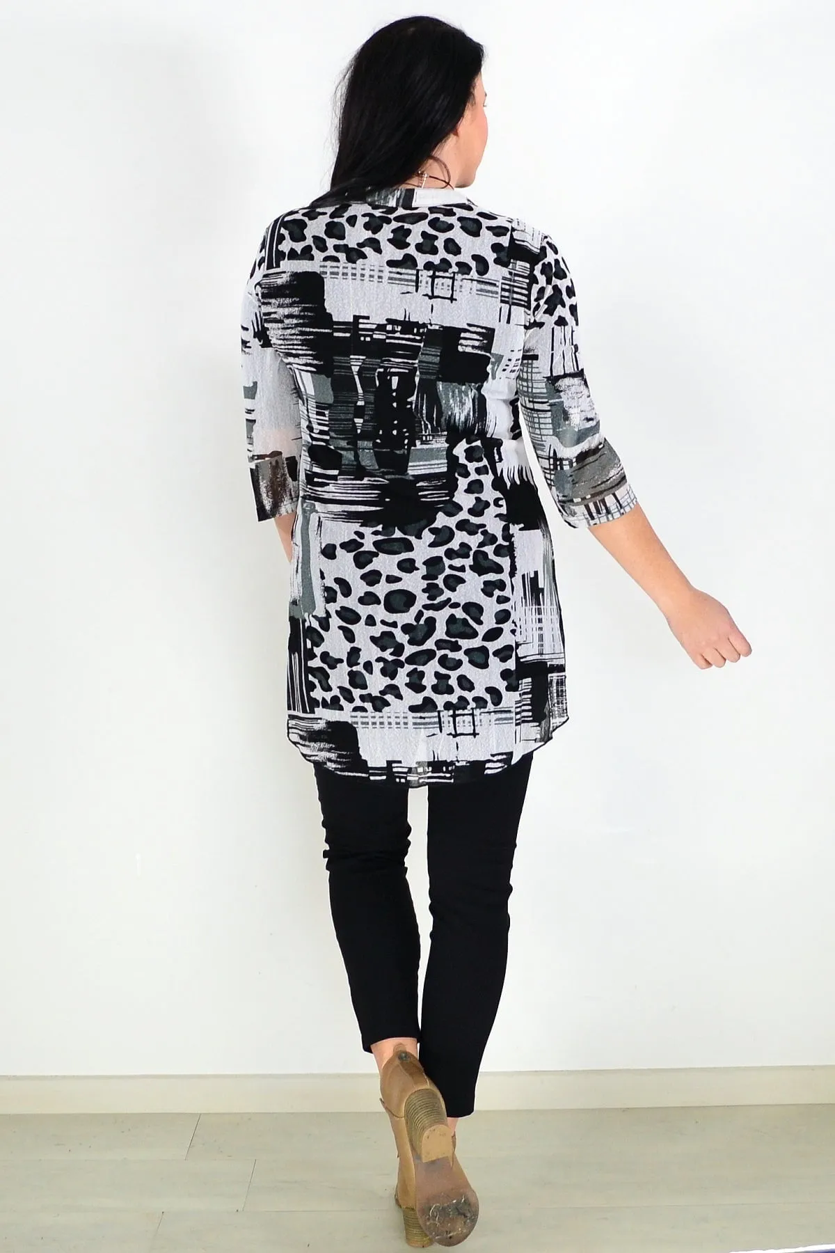 Black White Mesh Ladies Tunic Top