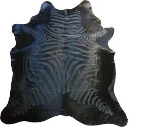 Black Zebra Etched Cowhide Rug