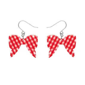 Bow Gingham Drop Earrings - Red