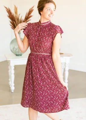 Burgundy Ditsy Print Floral Midi Dress - FINAL SALE