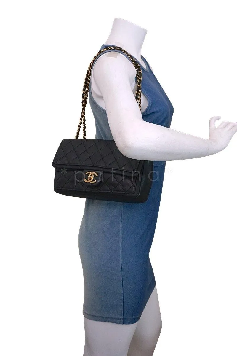 Chanel Black Aged Calf Framed Medium Classic Flap Bag