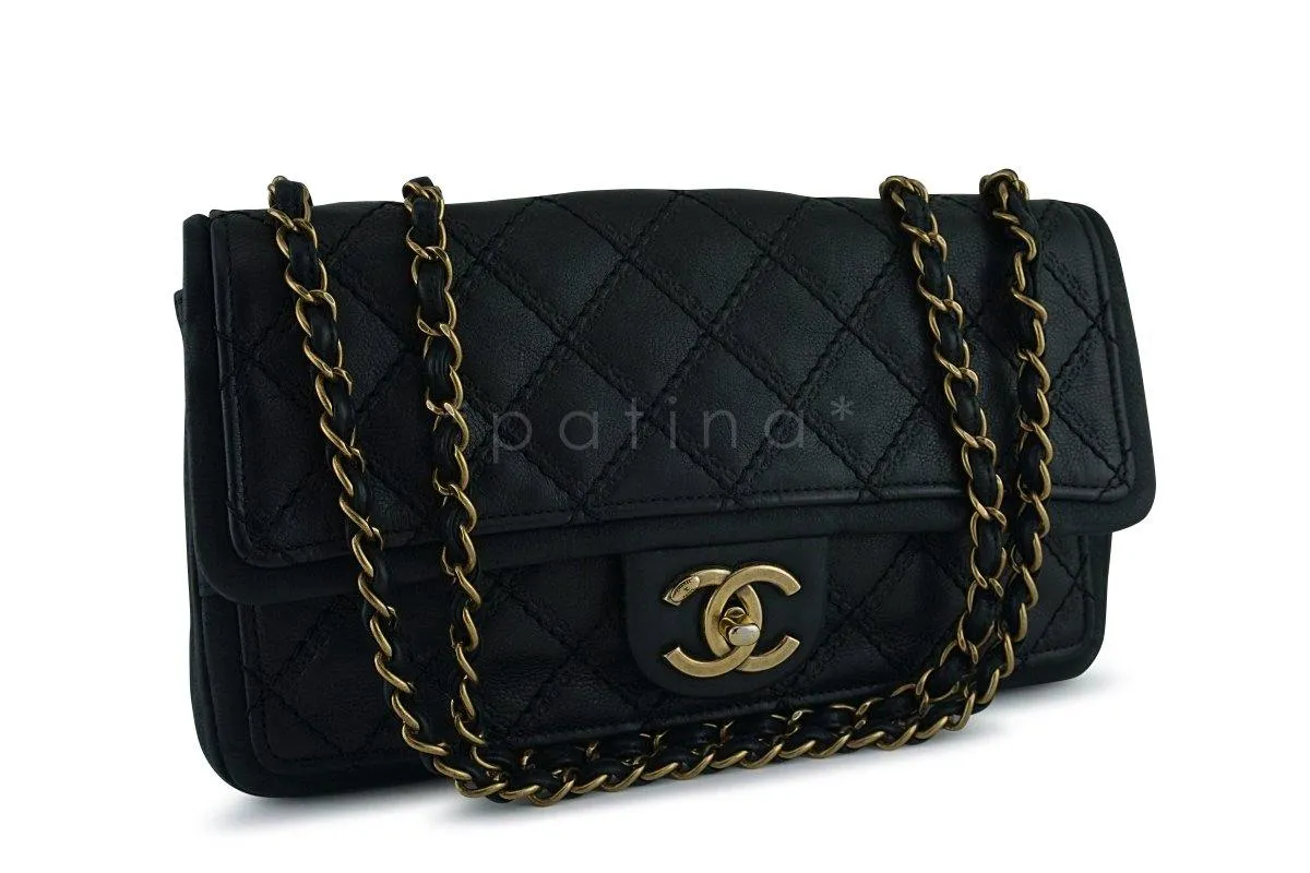 Chanel Black Aged Calf Framed Medium Classic Flap Bag