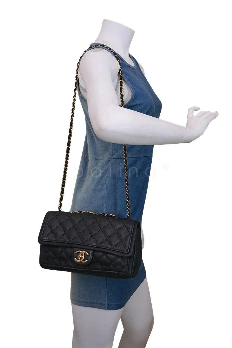 Chanel Black Aged Calf Framed Medium Classic Flap Bag
