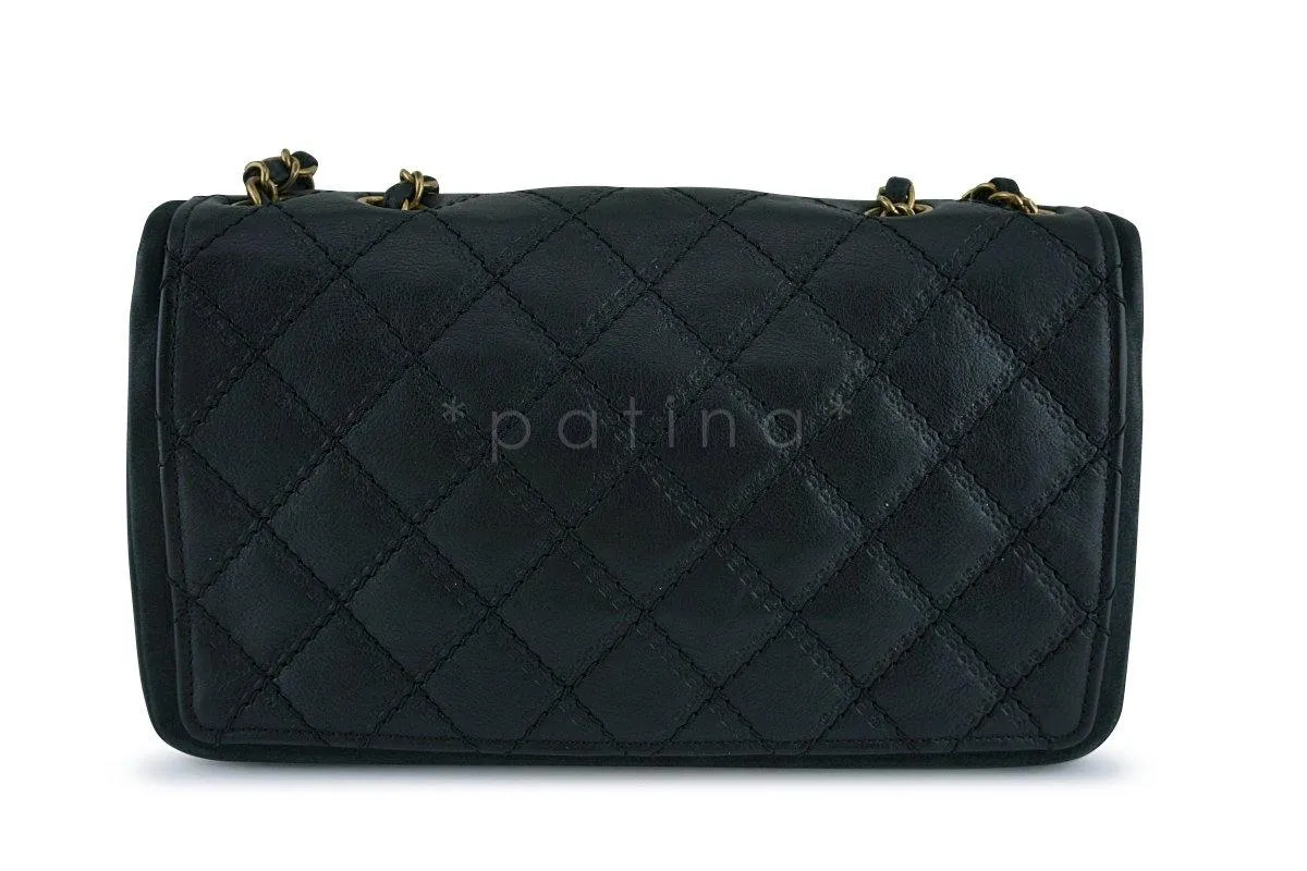 Chanel Black Aged Calf Framed Medium Classic Flap Bag