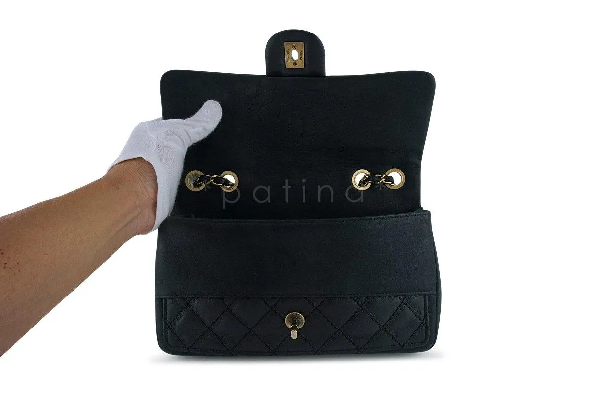 Chanel Black Aged Calf Framed Medium Classic Flap Bag