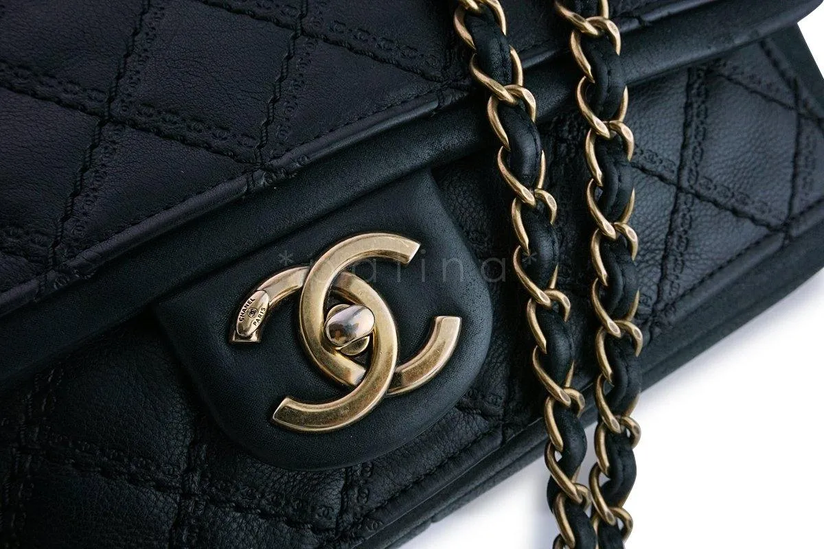 Chanel Black Aged Calf Framed Medium Classic Flap Bag