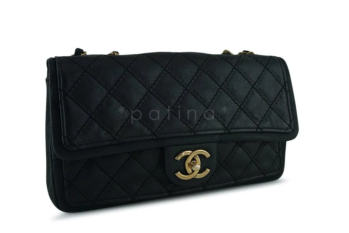 Chanel Black Aged Calf Framed Medium Classic Flap Bag