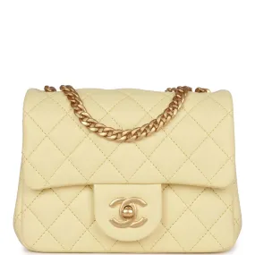 Chanel Camellia Crush Mini Square Flap Yellow Lambskin Antique Gold Hardware