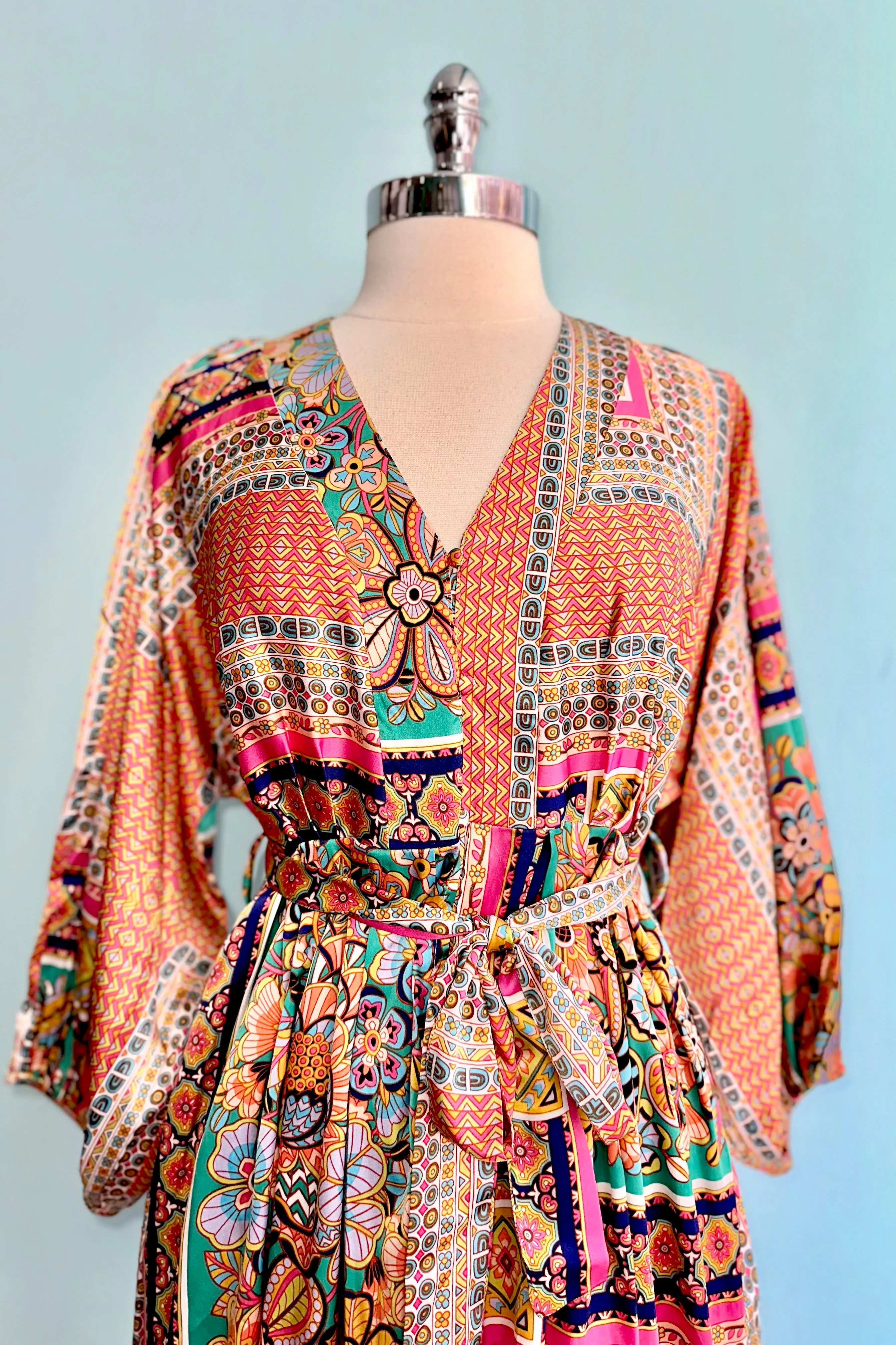 Colorful Bohemian Patchwork Mini Shirt Dress by Molly Bracken