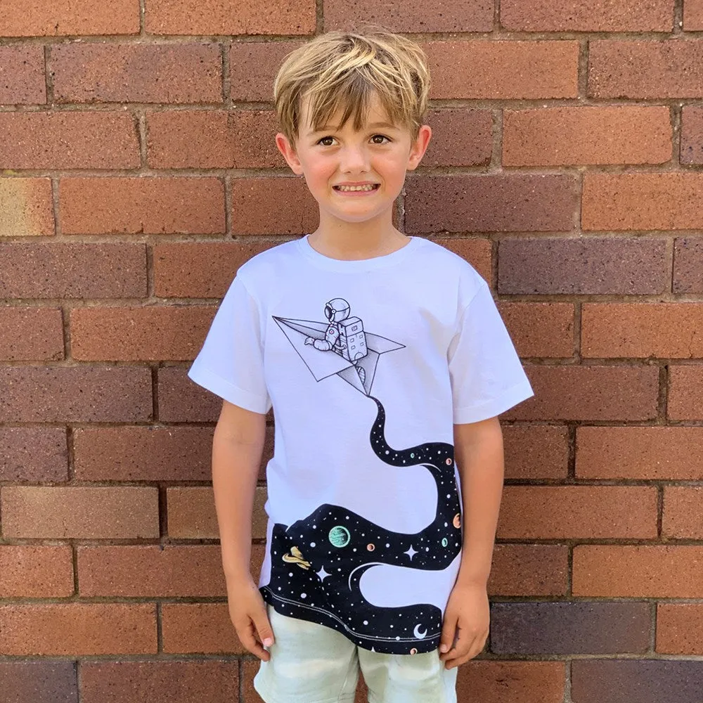 Cosmic Journey White Kids Tee