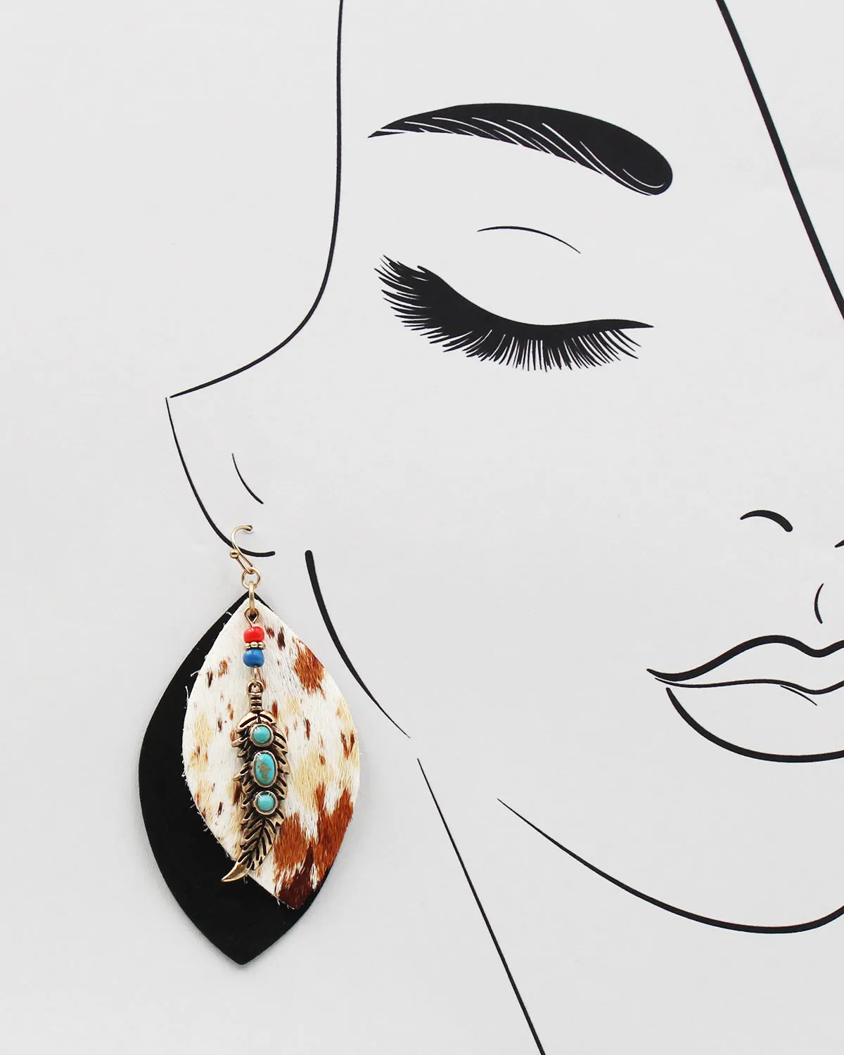 Cow Hide Leather Earrings with Metal Feather