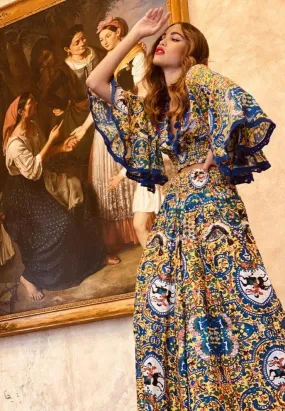 Crop Top & Palazzo Pant Set Tivoli in Yellow Print