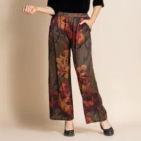 damask roses loose wide leg pant
